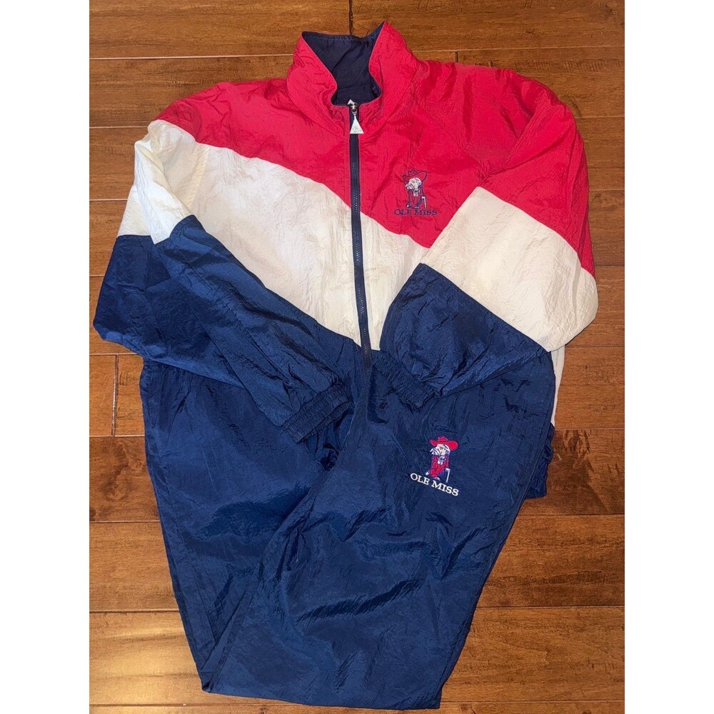 Vintage OLE MISS REBELS windbreaker outfit track suit jacket & pants Col Reb XL